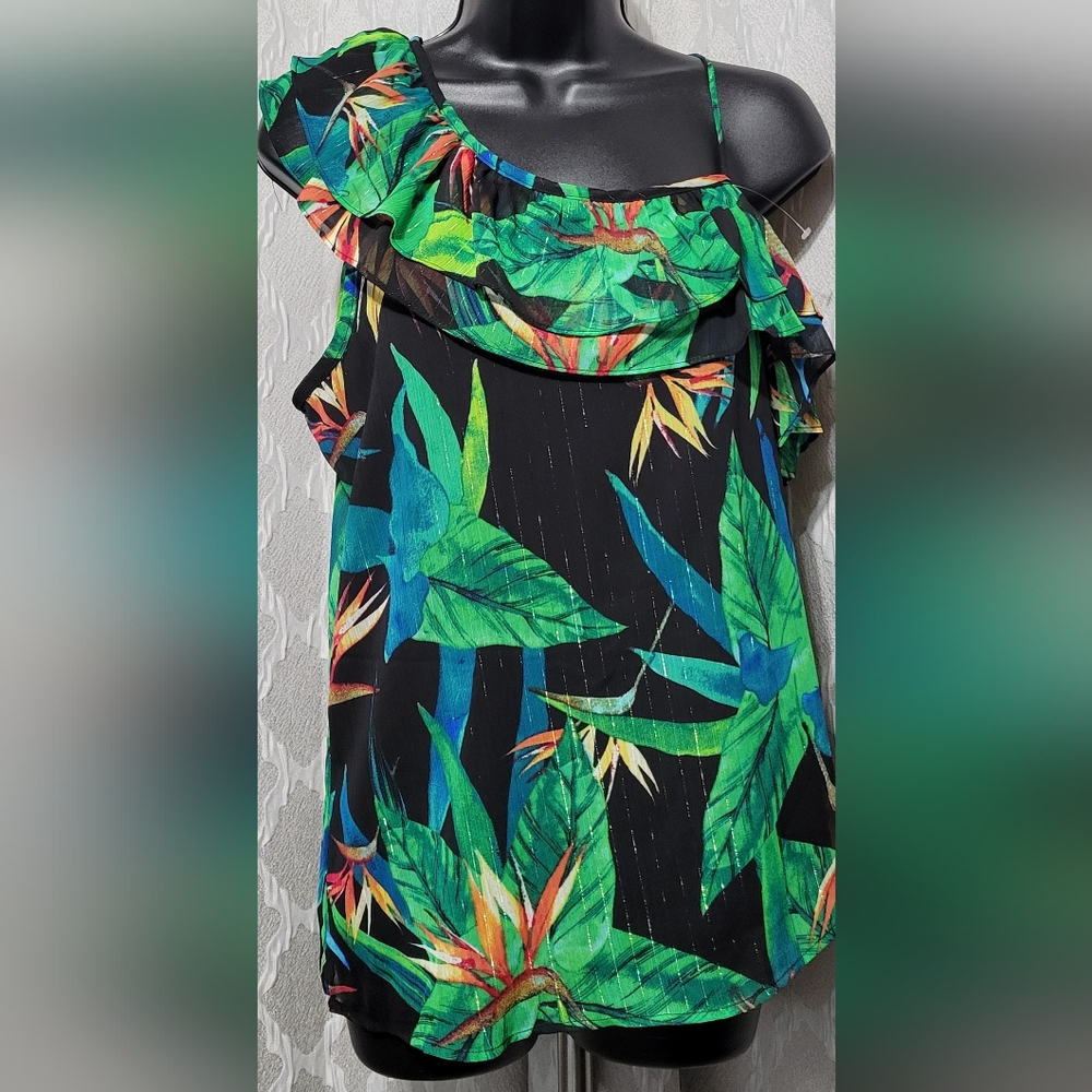 a.n.a. | Women’s Black Sleeveless Top | Multicolor Floral Print | EUC